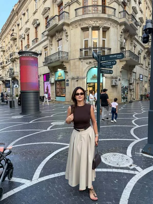 Brown Top and Beige Maxi Skirt