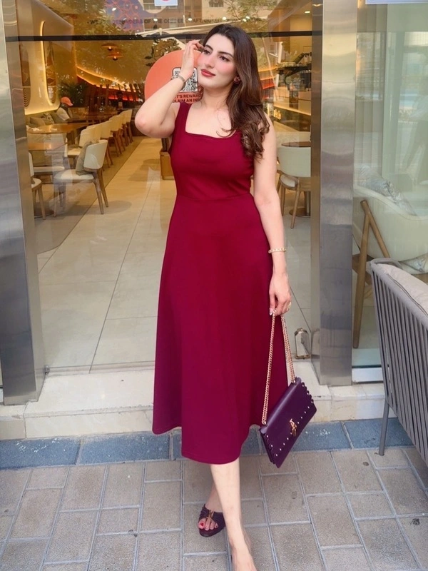 Maroon Square Neck Midi Dress