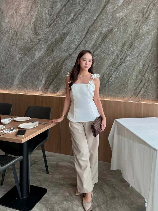White Floral Strap Top