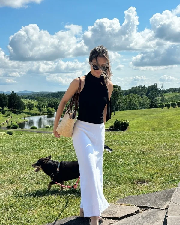 Black Halter Top & White Maxi Skirt