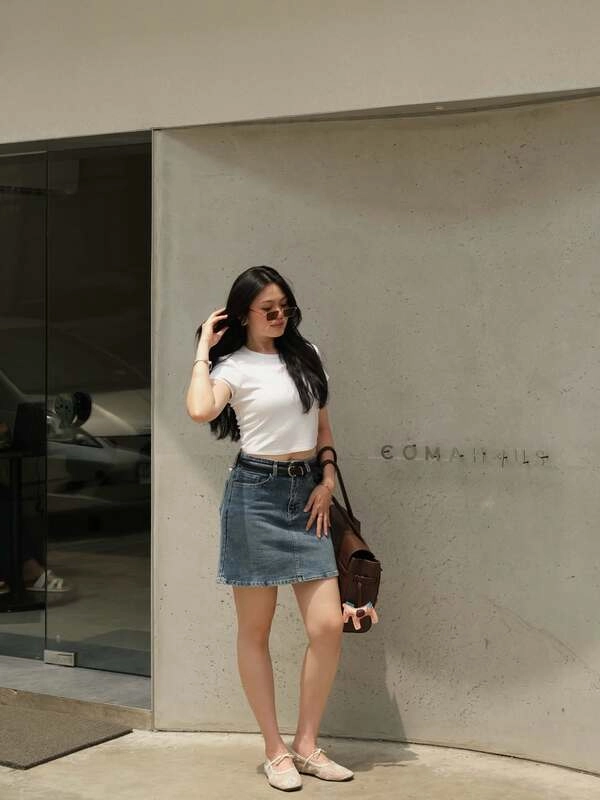 Denim Mini Skirt & Crop Tee