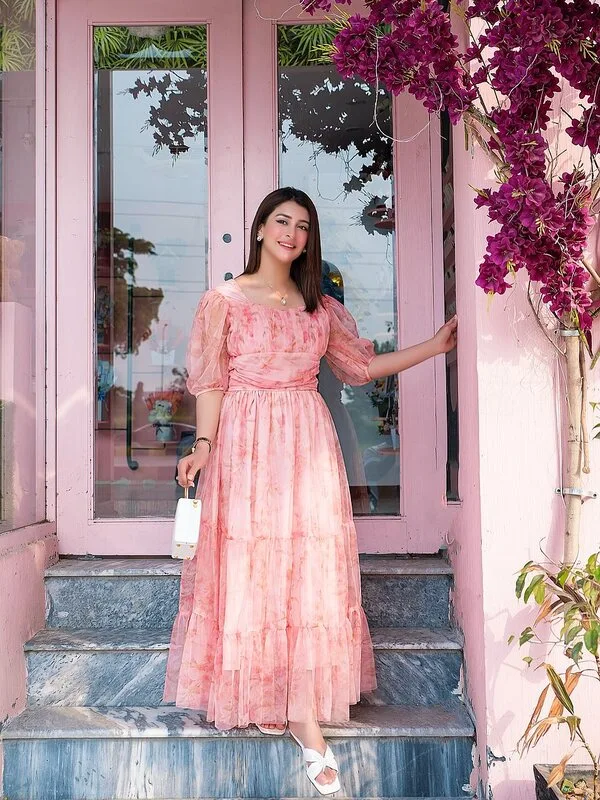 Pink Floral Midi Dress