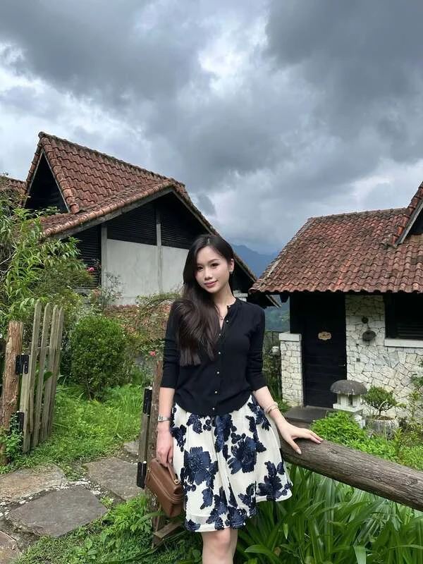 Black Cardigan And Floral Skirt