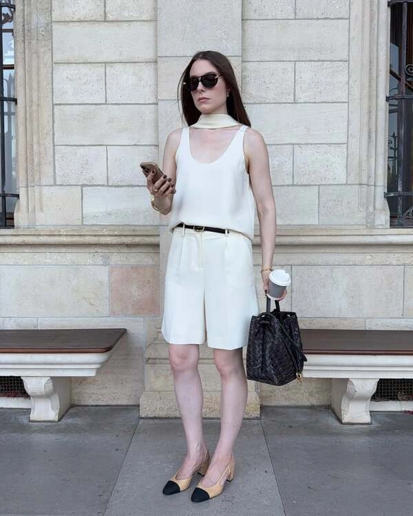 Cream Tank And Bermuda Shorts