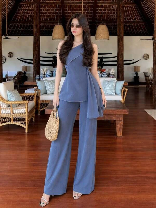 Draped Asymmetric Two-Piece Set