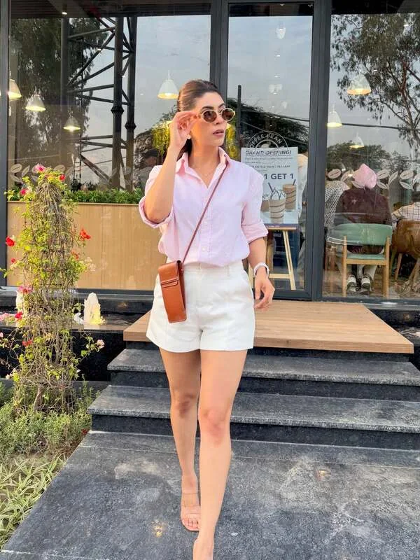 Pink Shirt and White Shorts