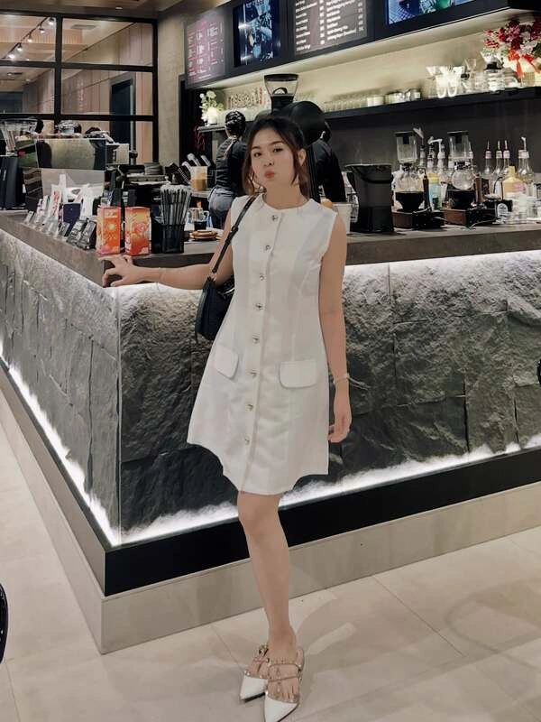 White Button-Front Shift Dress