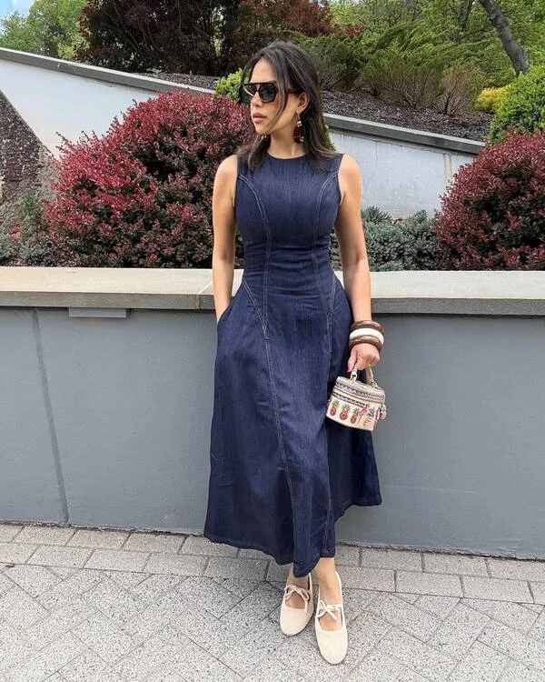 Navy Denim Midi Dress