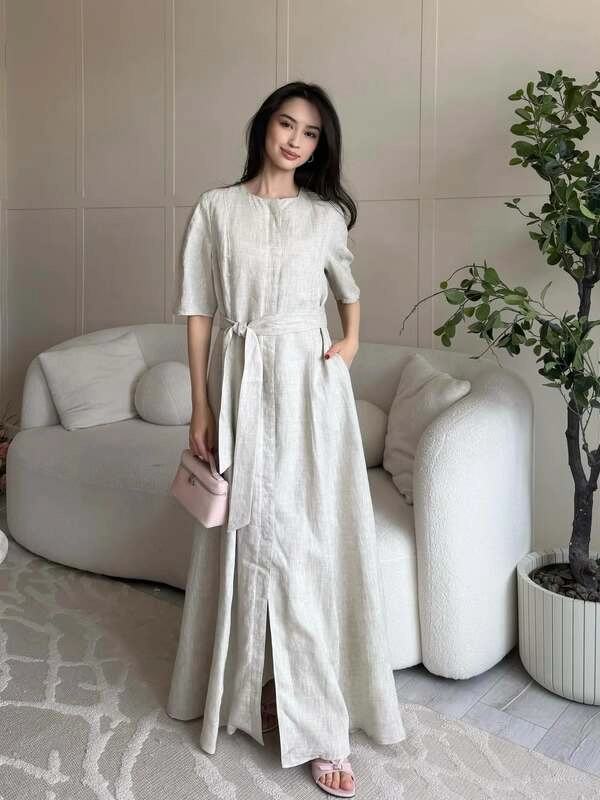 Belted Linen Maxi Dress