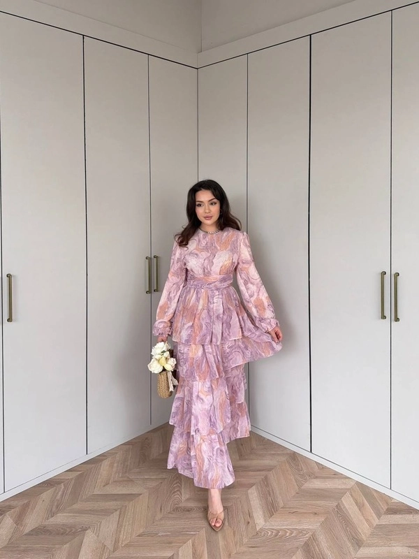 Lilac Marble Tiered Maxi Dress