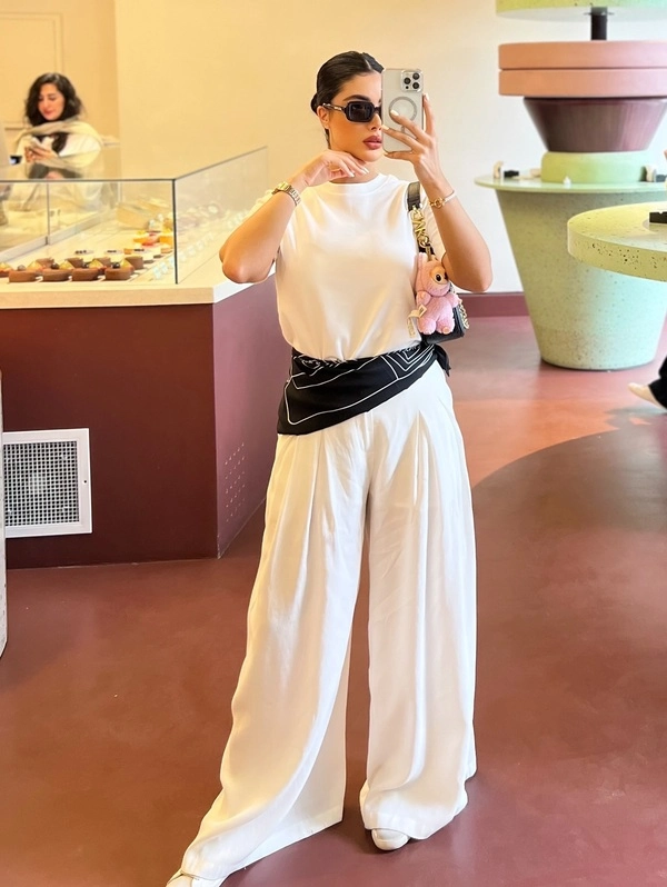 White Tee And Wide-Leg Trousers