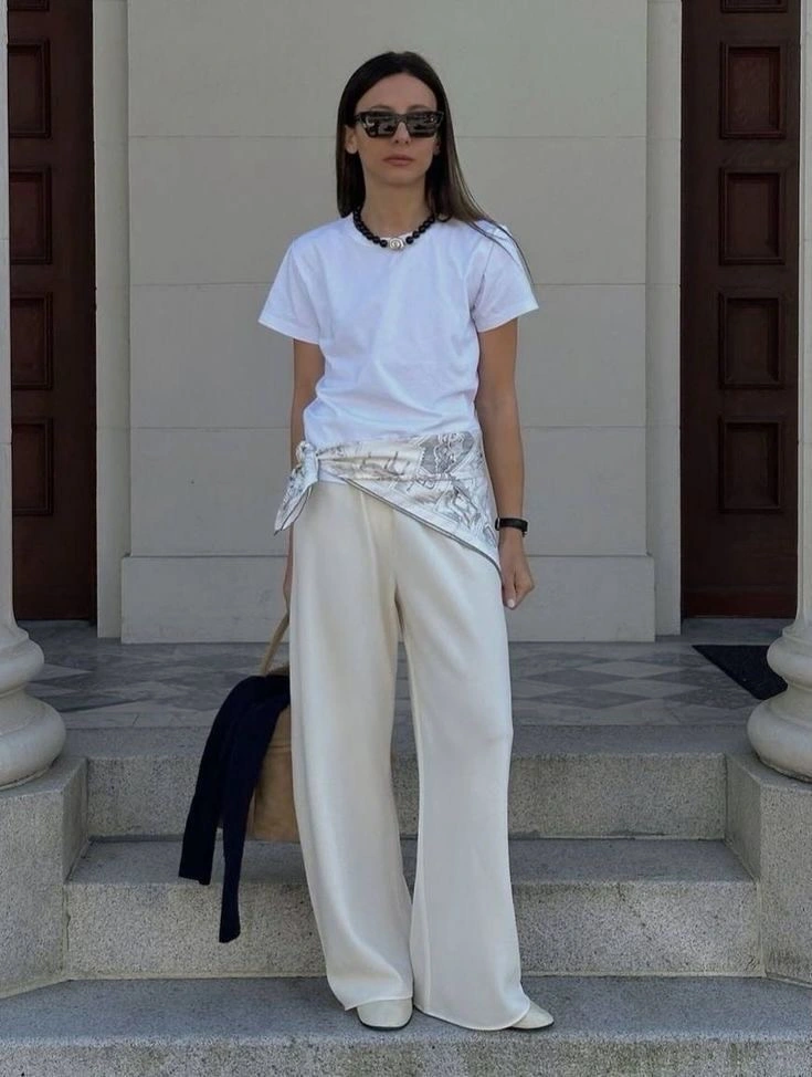 Cream Wide-Leg Trousers