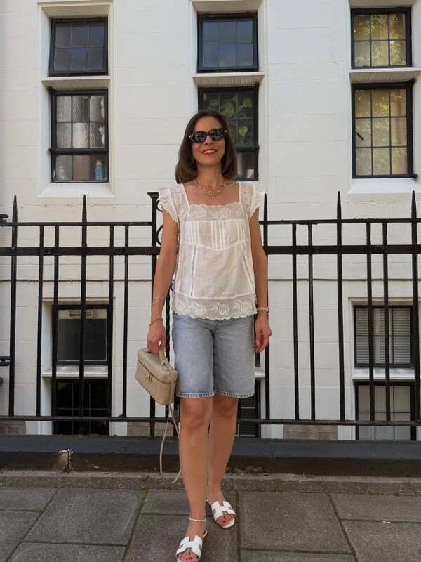 Lace-Trim Top and Denim Shorts