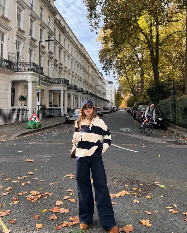 Striped Rugby Shirt And Wide Leg Jeans
