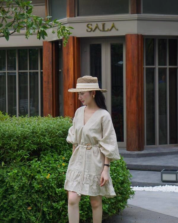 Beige Linen Wrap Dress