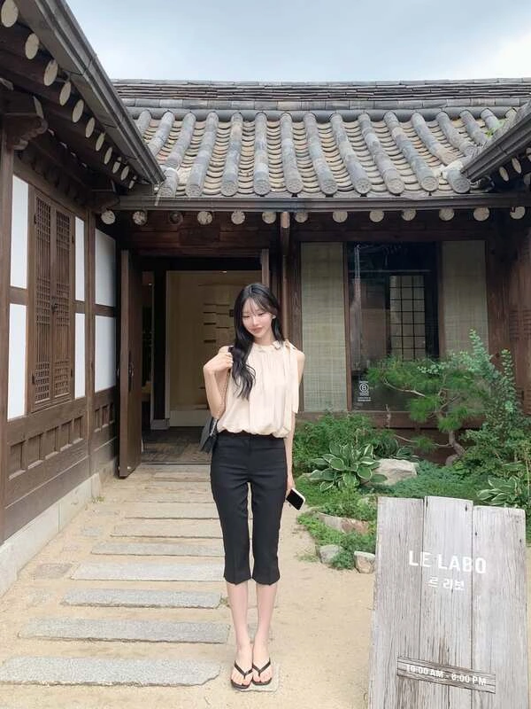 Cream Blouse Black Trousers