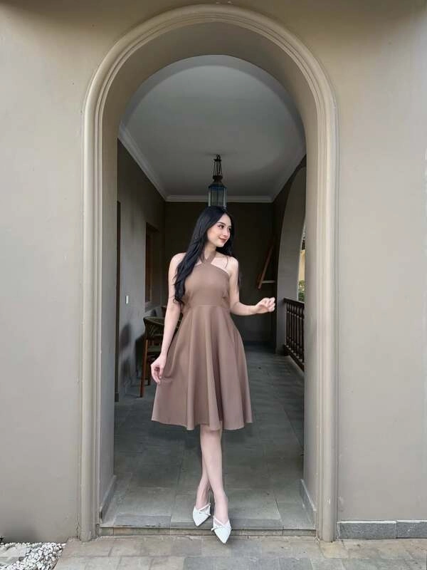 Mocha Halter Fit-and-Flare Dress