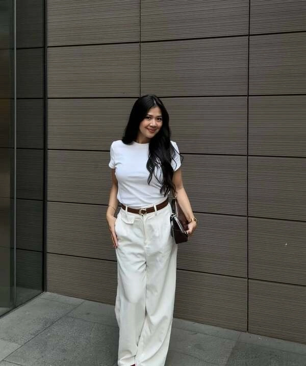 White Tee Ivory Trousers