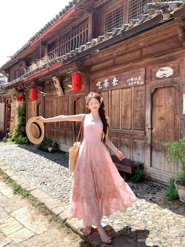 Pink Floral Eyelet Maxi Dress