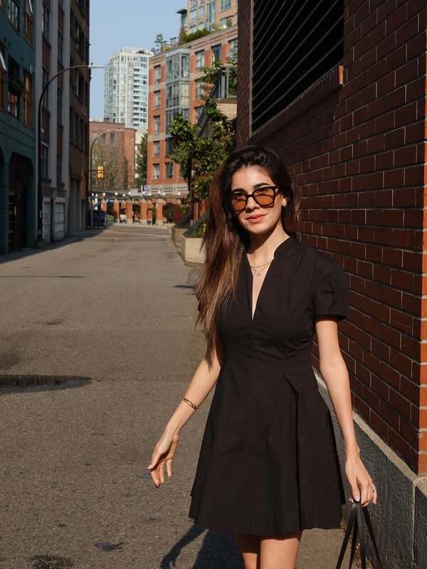 Black V-Neck Mini Dress