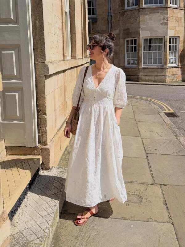 White Eyelet Midi Dress