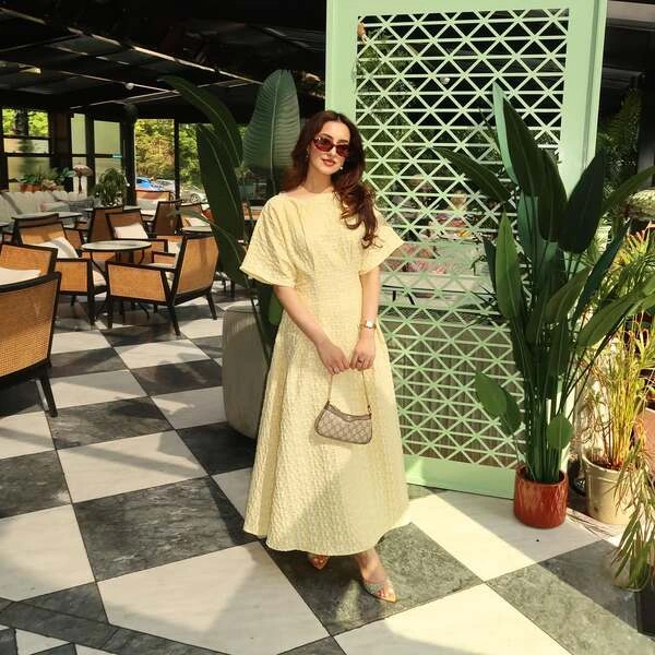 Yellow Textured Midi Dress