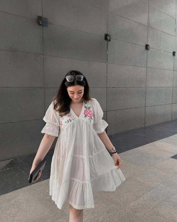 White Floral Embroidered Dress