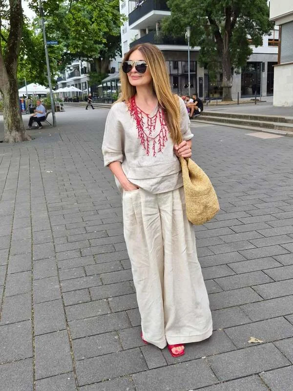 Linen Top And Wide-Leg Pants