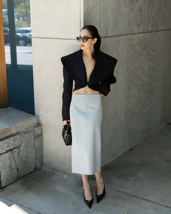 Sculptural Blazer and Midi Skirt