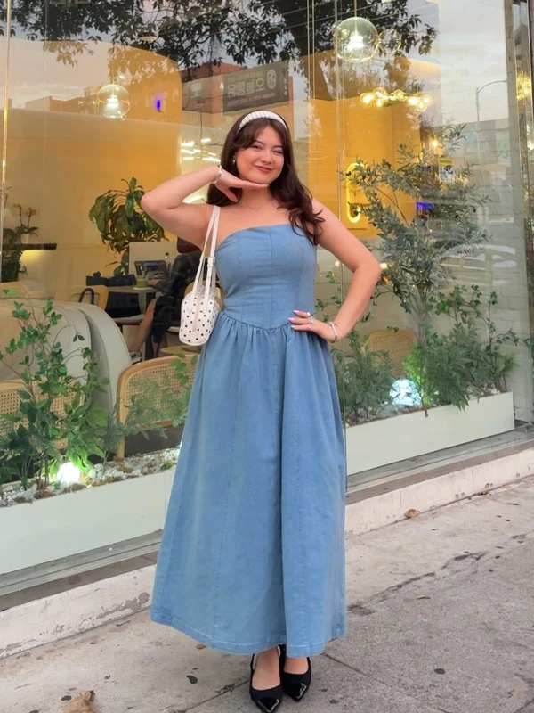 Strapless Denim Maxi Dress