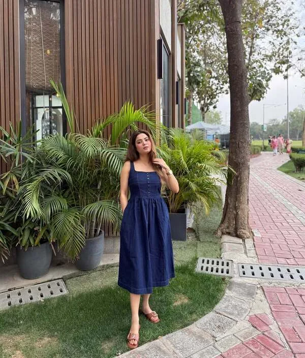 Navy Button-Front Midi Dress