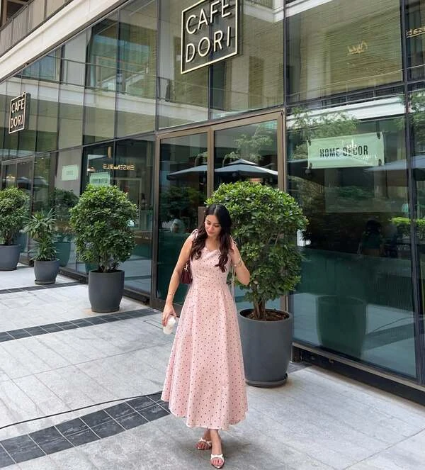 Pink Polka Dot Midi Dress