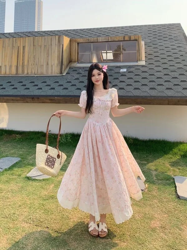 Blush Pink Floral Midi Dress