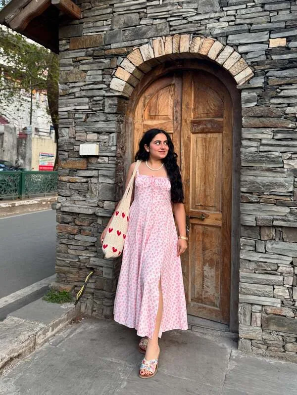 Pink Floral Midi Dress