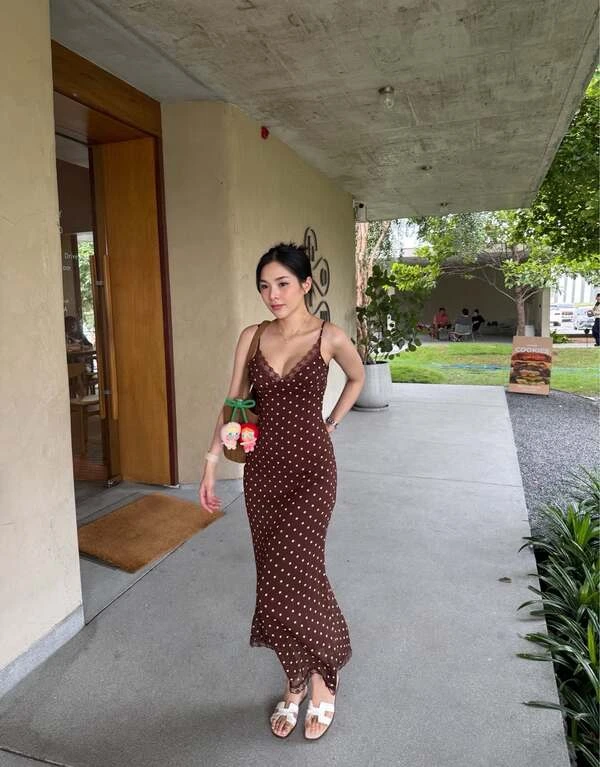 Brown Polka Dot Slip Dress