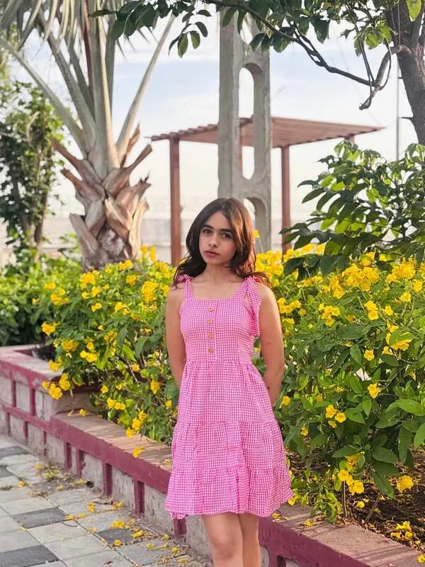 Pink Gingham Tiered Dress