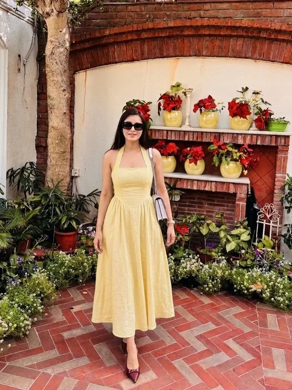 Yellow Halter Midi Dress