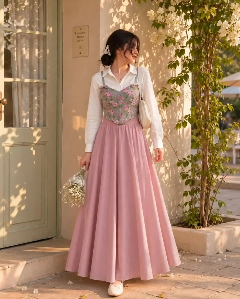 Floral Corset Over Shirt
