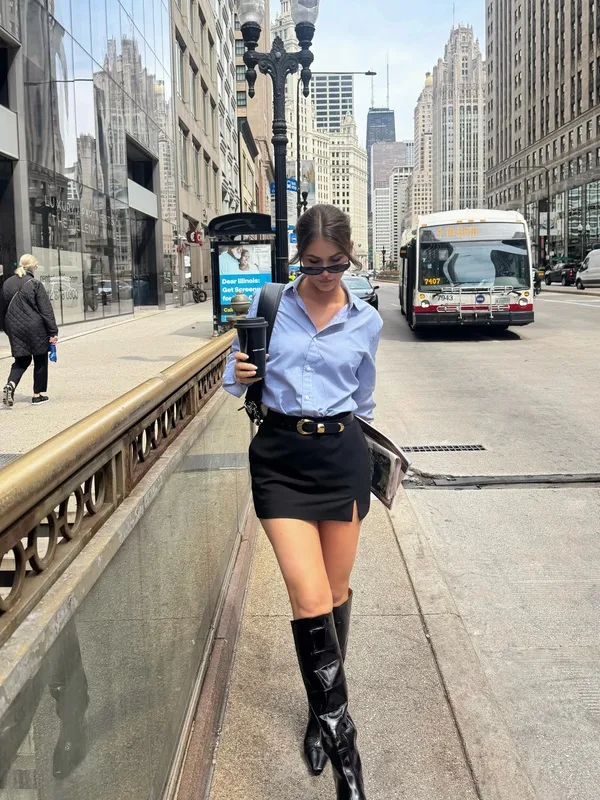 Black Mini Skirt and Boots