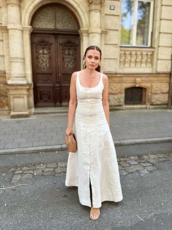 Button-Front Linen Dress