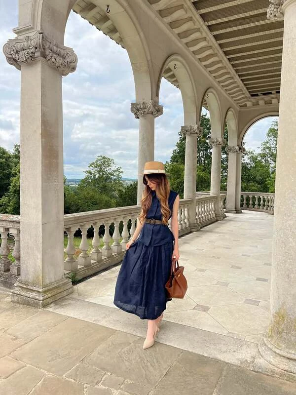 Navy Linen Midi Dress