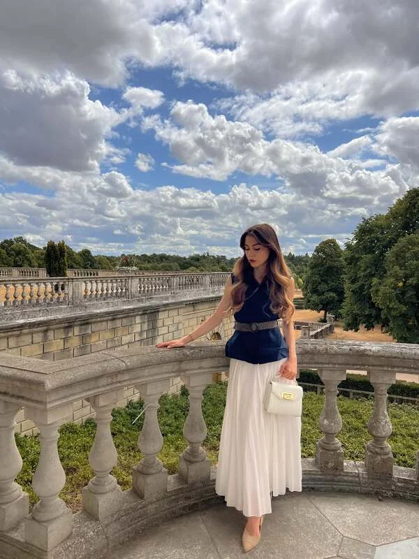 Navy Top White Maxi Skirt