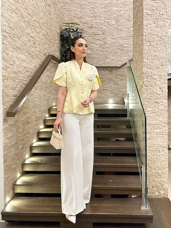 Pale Yellow Peplum Top