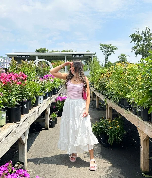 Pink Top and White Tiered Skirt