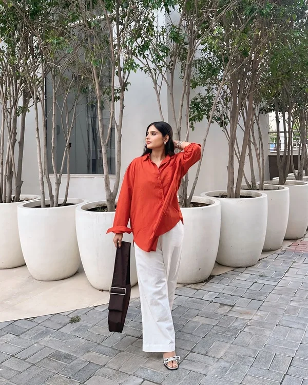 Rust Orange Shirt & White Trousers