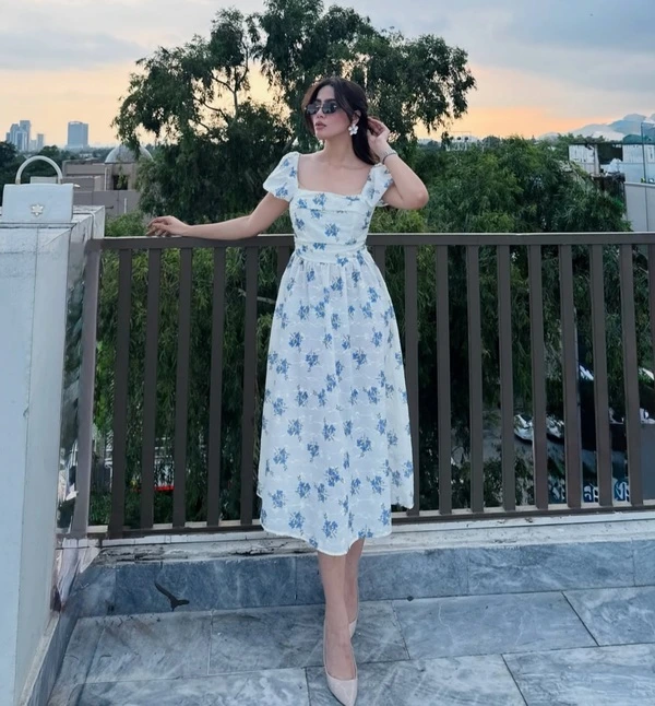 Blue Floral Midi Dress