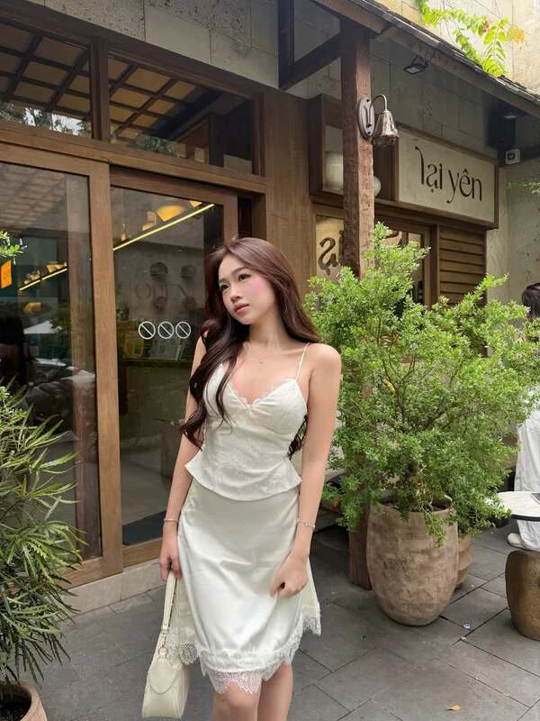 White Lace Satin Slip Set