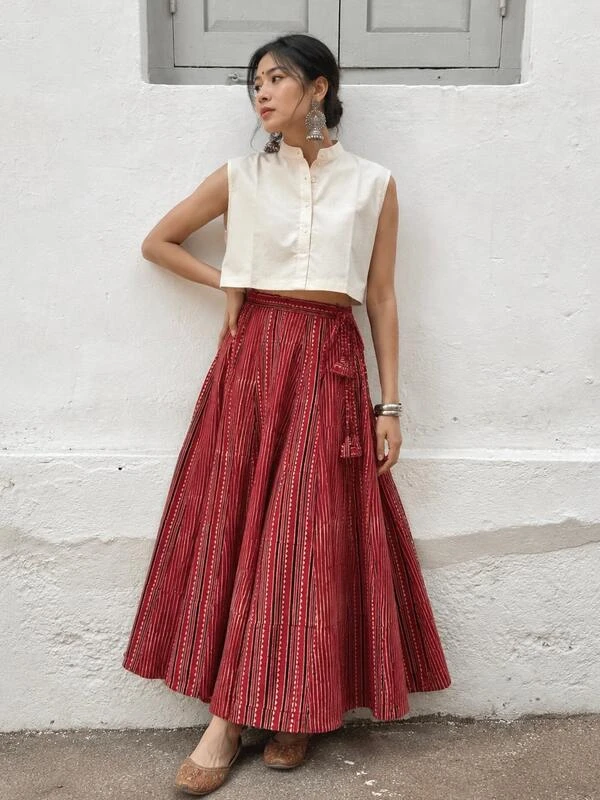 Red Striped Maxi Skirt