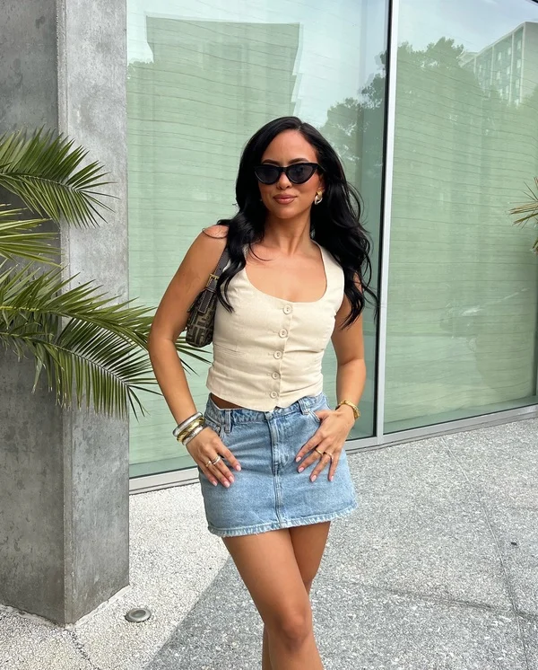 Beige Button Vest Top