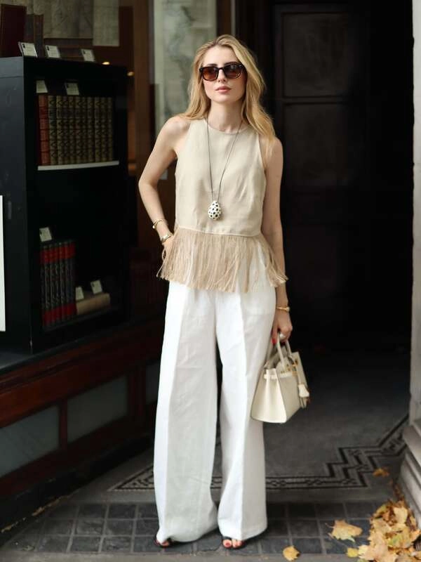 Fringe-Hem Tank & Wide-Leg Trousers